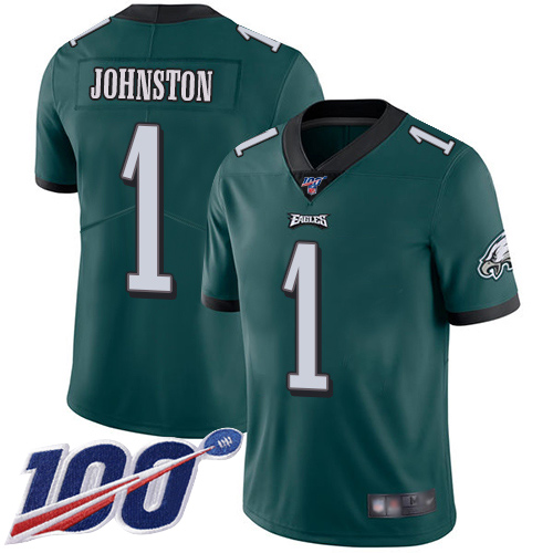 Men Philadelphia Eagles #1 Cameron Johnston Midnight Green Team Color Vapor Untouchable NFL Jersey 100th->youth nfl jersey->Youth Jersey